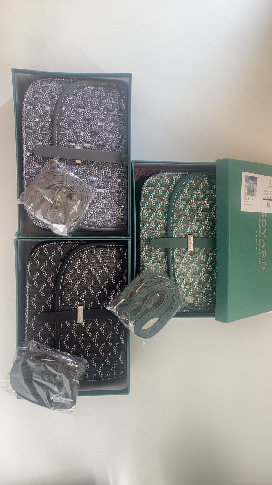 Goyard Crossbody Bag – Zwart, Grijs & Groen–Nieuw & Compleet, Overige kleuren, Nieuw, Leer, Ophalen