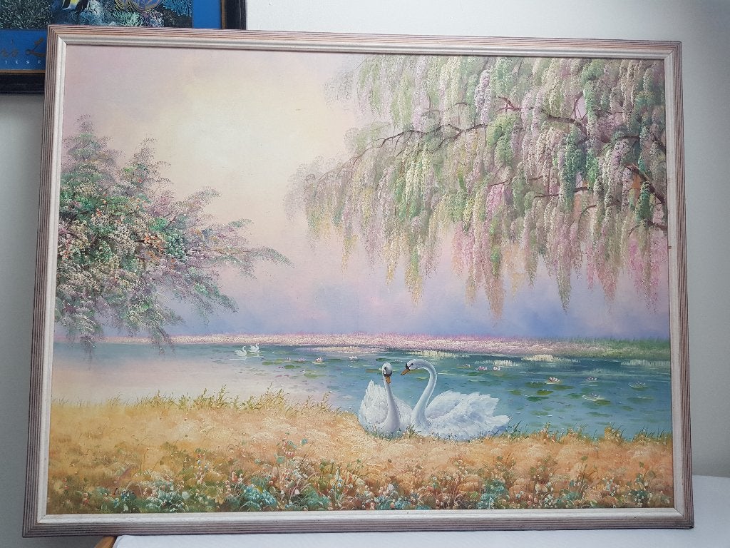 Zwaan zwanen zwannen schilderij Lucas zwanenschilderij, Ophalen, Zo goed als nieuw, Schilderij