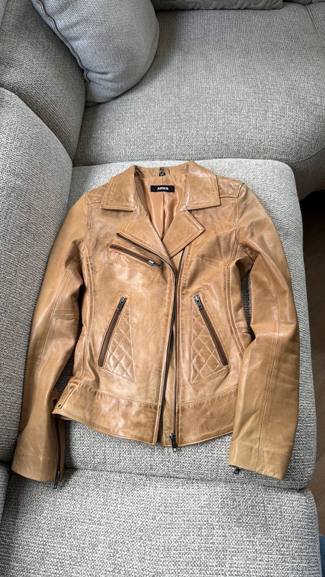 Leren jas cognac maat xs, Ophalen of Verzenden, Zo goed als nieuw, Maat 34 (XS) of kleiner, Bruin