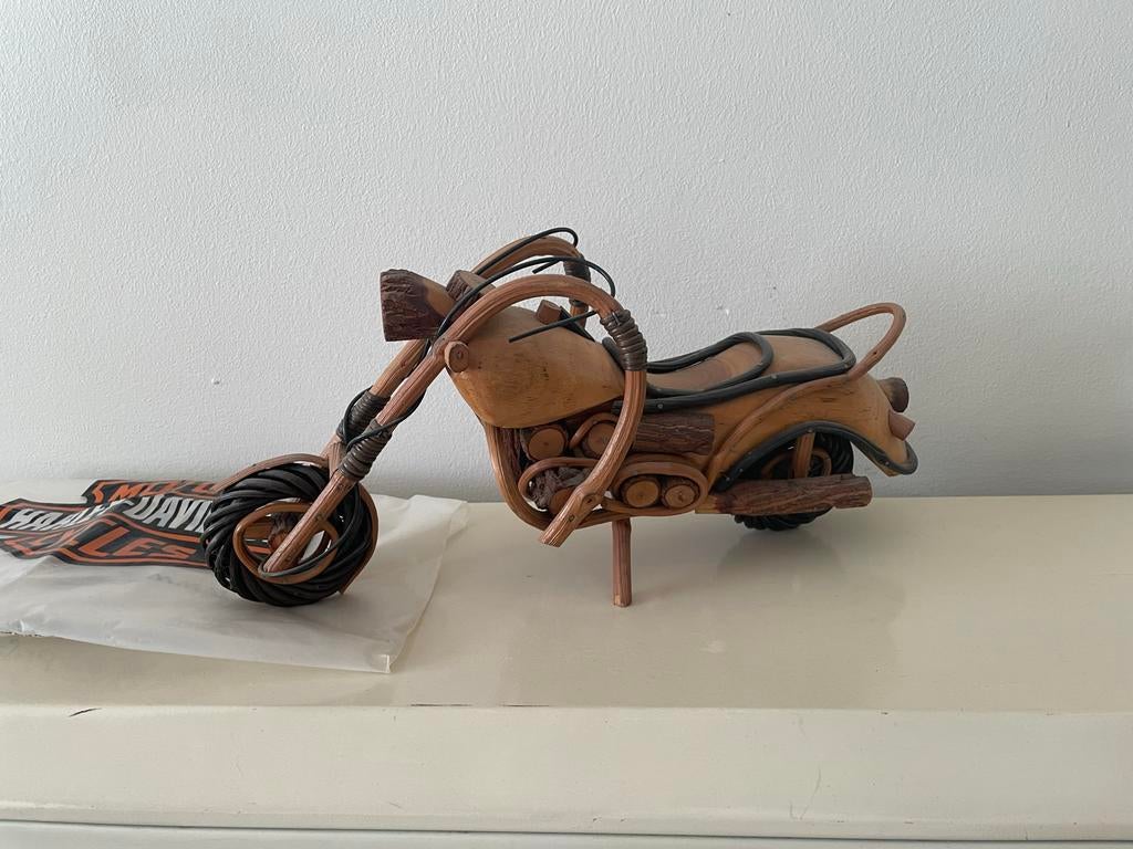 Houten Harley-Davidson Motorfiets Model - Handgemaakt, Hobby en Vrije tijd, Modelbouw | Auto's en Voertuigen, Zo goed als nieuw