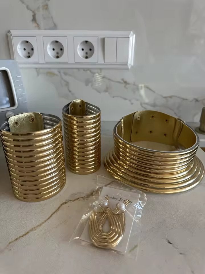 Afrikaanse Armbanden Choker En Oorbellen Set, Verzenden, Nieuw, Goud