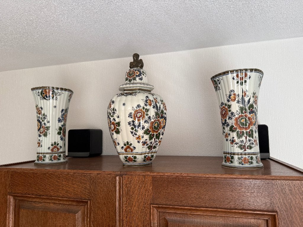 Retro vazen wit bloemen, Ophalen, Zo goed als nieuw, Meerkleurig, Steen/keramiek
