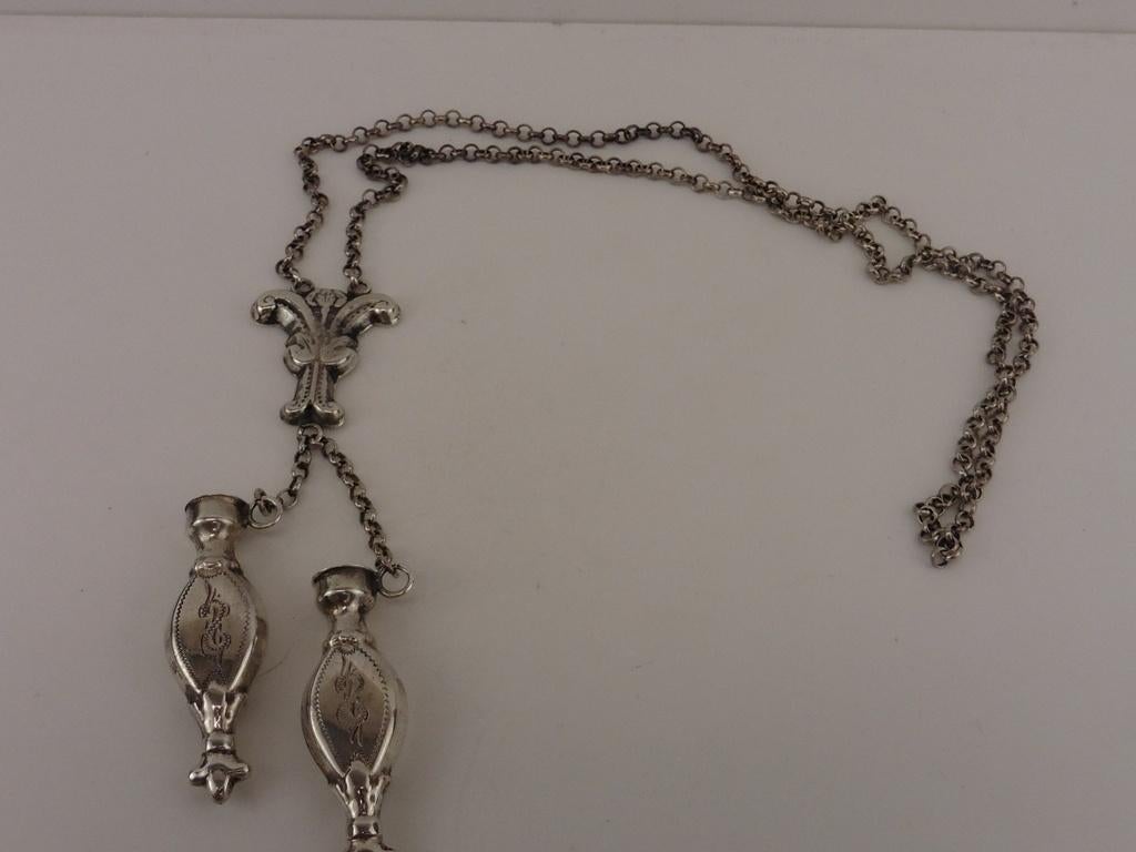 Zilveren jasseron collier met breipendoppen             Z220, Sieraden, Tassen en Uiterlijk, Kettingen, Gebruikt, ., Ophalen of Verzenden