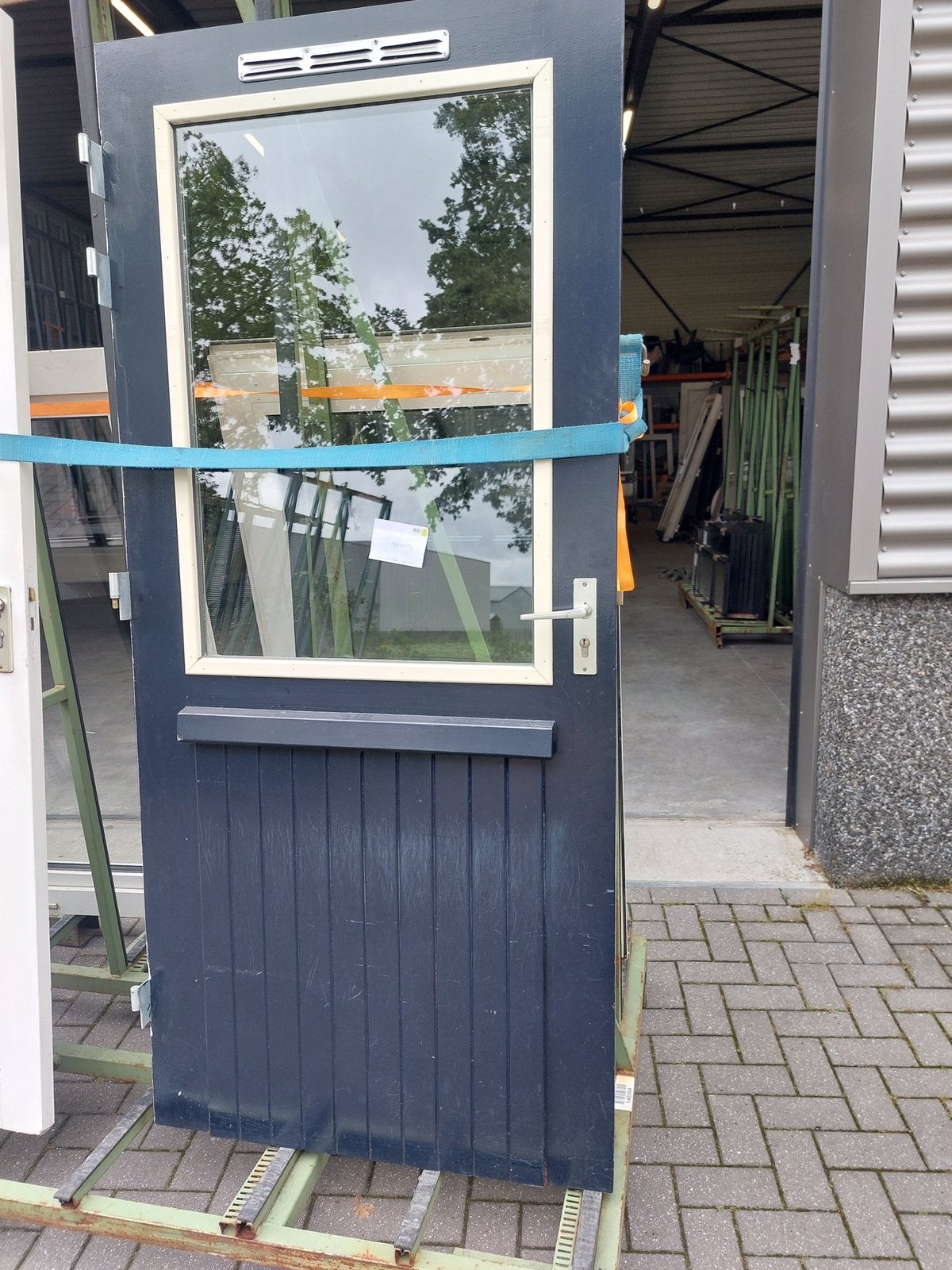 Hardhouten achterdeur met dubbelglas, Ophalen of Verzenden, Gebruikt, Buitendeur, 200 tot 215 cm