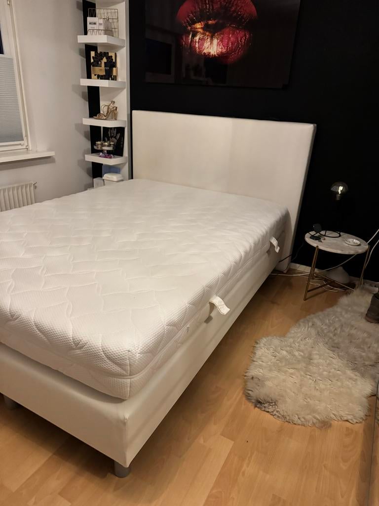 Witte Swiss Sense boxspring met matras 140x200, Ophalen, Wit, Tweepersoons, 140 cm