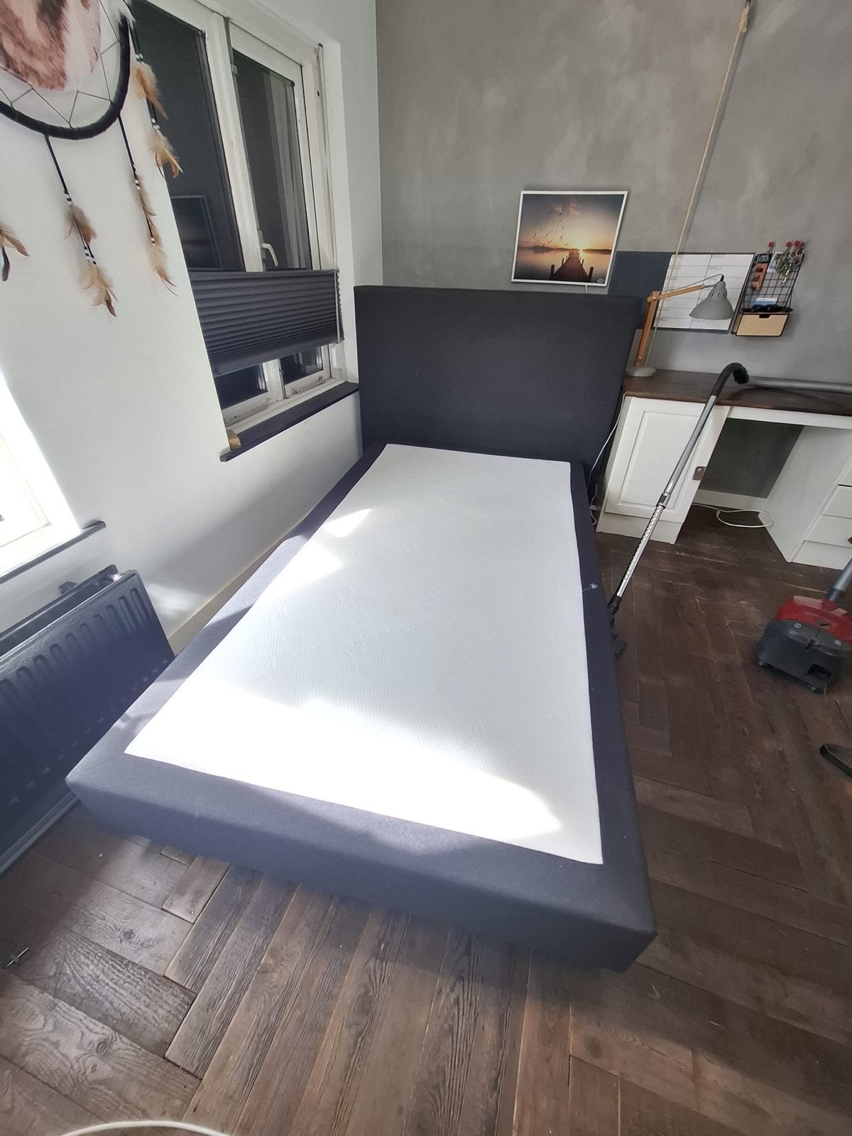 Boxspring 210x120 cm met hoofdbord, Huis en Inrichting, Ophalen, Gebruikt, Twijfelaar, 120 cm