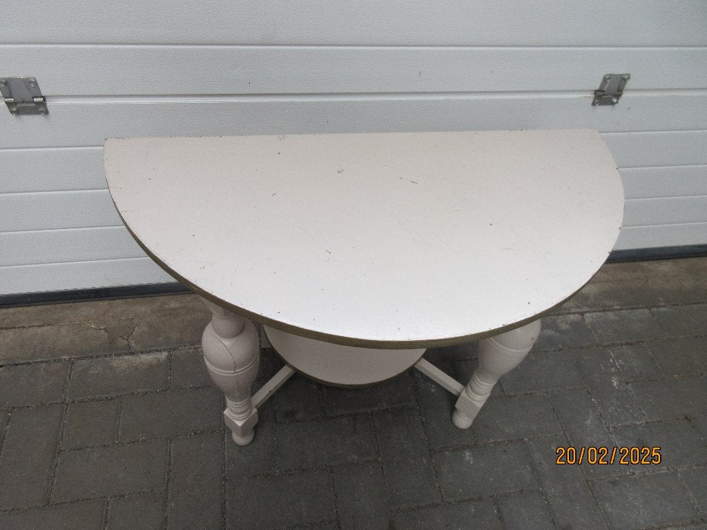 kleine houten sidetable - hal tafeltje halfrond, Ophalen, Gebruikt, 50 tot 100 cm, Overige vormen