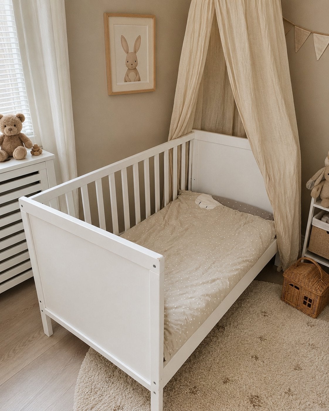 Wit Kinderbed / Peuterbed met bedhemel, Ophalen of Verzenden, Zo goed als nieuw, Jongetje of Meisje