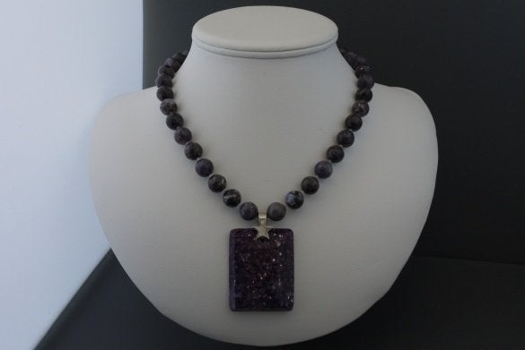 LEPIDOLIET - AMETHIST ketting/oorhanger-set, Sieraden, Tassen en Uiterlijk, Kettingen, Verzenden, Paars, Nieuw, Steen of Mineraal