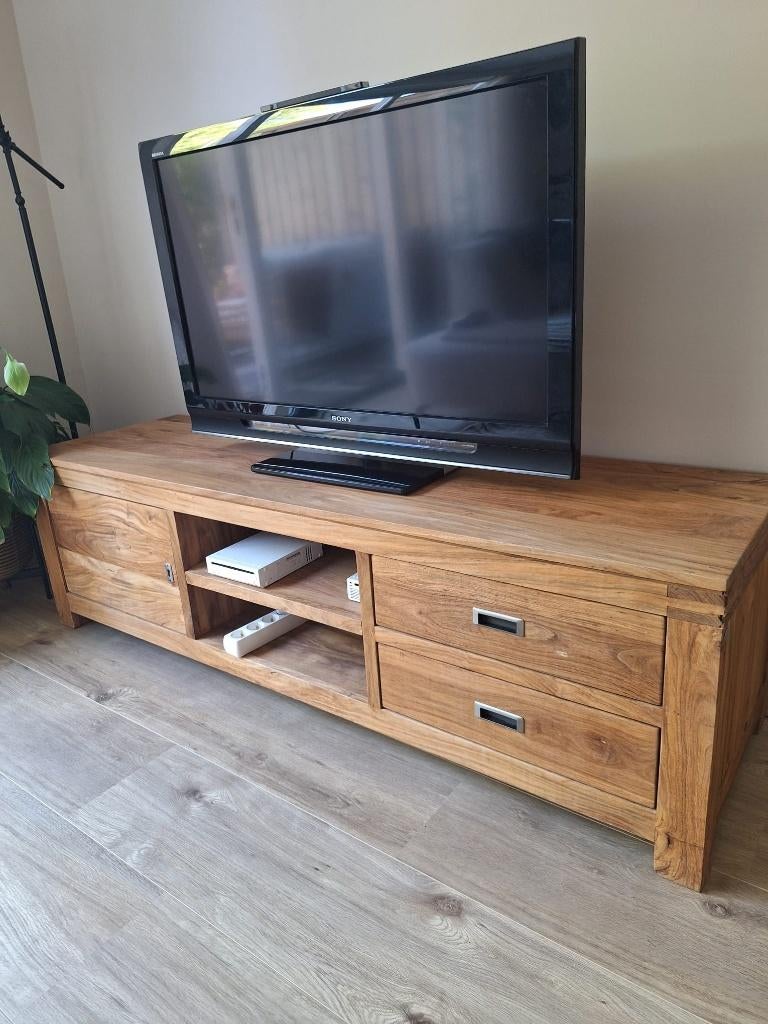 TV meubel Henders & Hazel, Ophalen, 150 tot 200 cm, Teakhout, Zo goed als nieuw