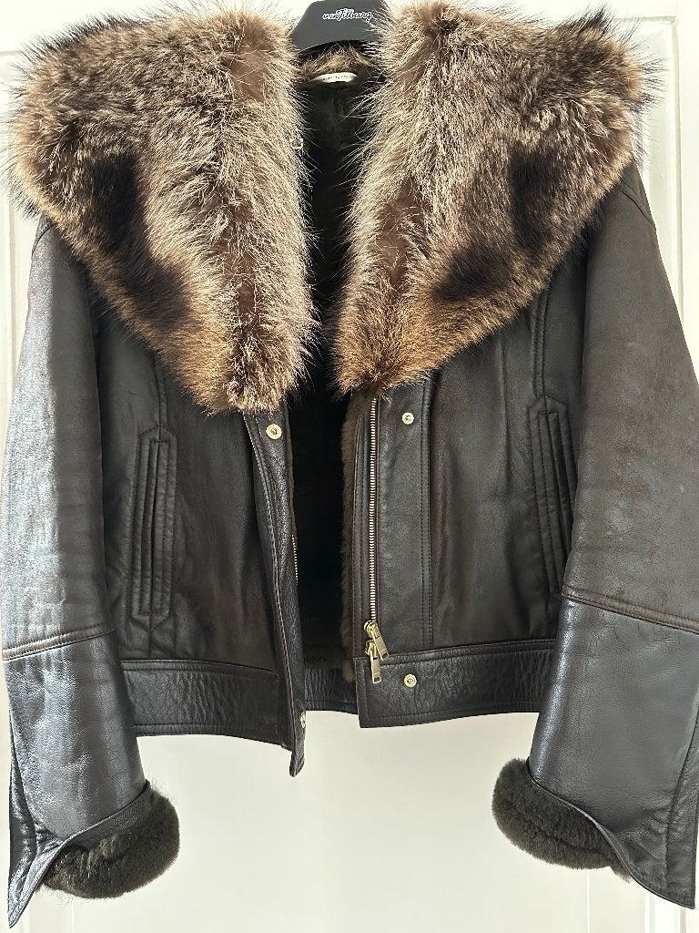 Gucci shearling jas IT 44, bontkraag, Made in Italy, Maat 38/40 (M), Bruin, Ophalen of Verzenden, Gucci
