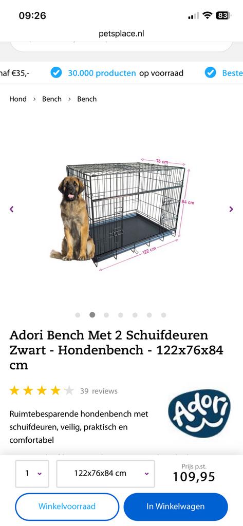 Zwarte luxe bench adori, Dieren en Toebehoren, Hondenhokken, Ophalen of Verzenden, Zo goed als nieuw, 110 cm of meer, 65 tot 100 cm