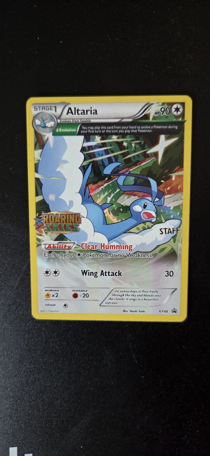 Altaria Prerelease Staff Promo - XY Black Star Promos #46, Hobby en Vrije tijd, Verzamelkaartspellen | Pokémon, Ophalen of Verzenden