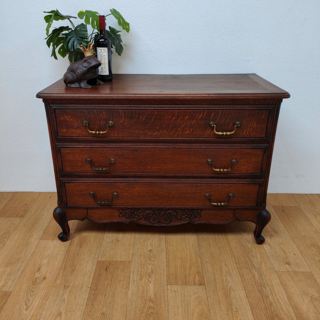 Vintage houten Queen Ann ladekastje dressoir ladekast 901, Ophalen, Valkenswaard, Gebruikt, Info@flashbackfurniture.nl