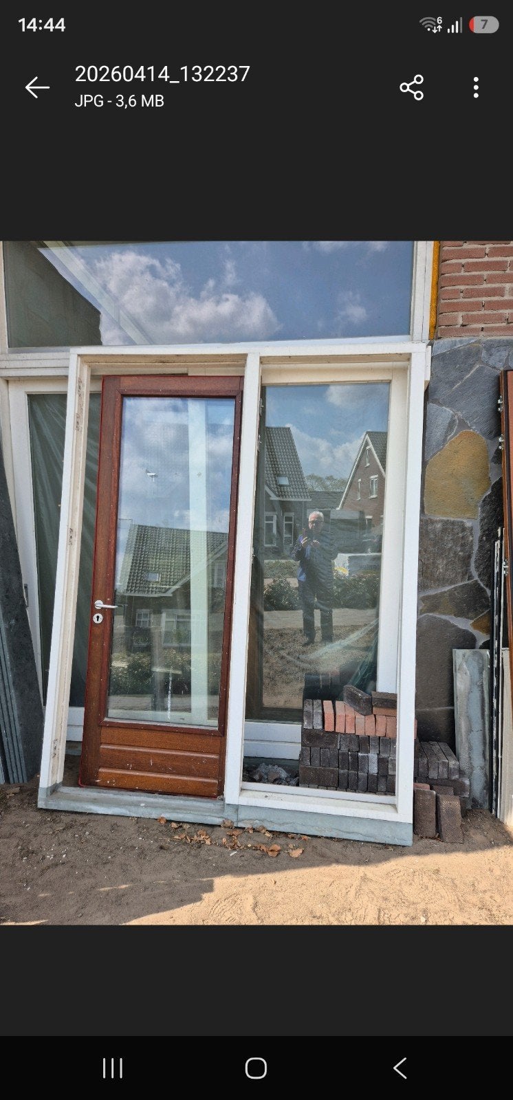 Hardhouten kozijn met deur en zijraam, dubbelglas, Ophalen, 120 cm of meer, Buitendeur, 215 cm of meer