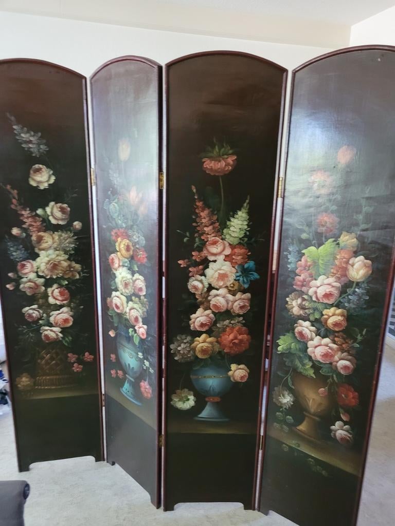 Antiek kamerscherm met bloemenschilderingen, Ophalen