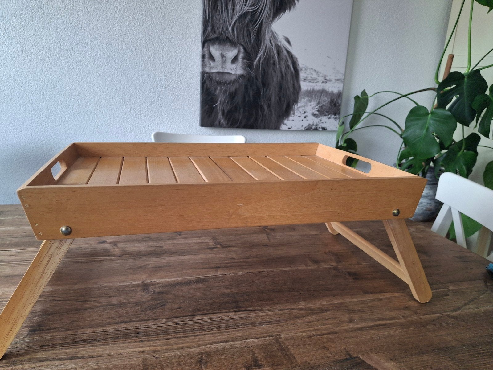 Houten dienblad met inklapbare pootjes, Huis en Inrichting, Ophalen, Zo goed als nieuw, Dienblad, Rechthoekig