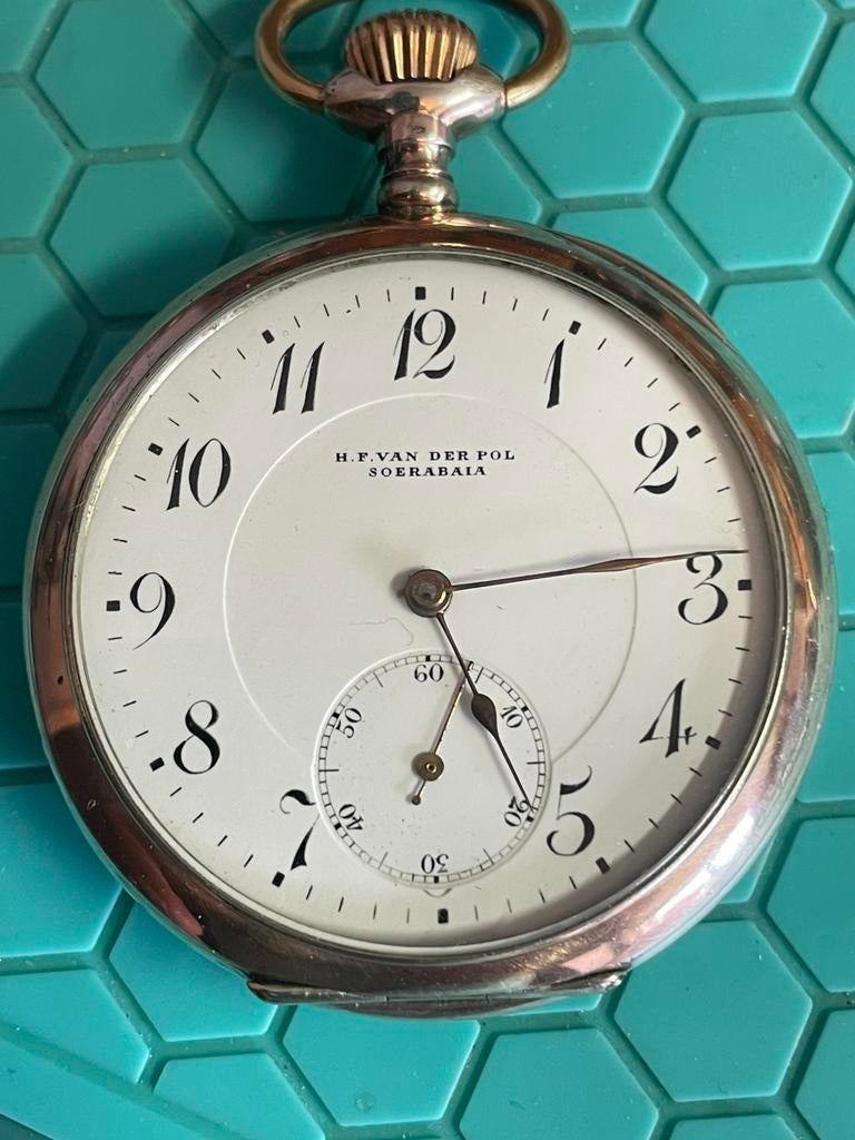 Antiek zilveren zakhorloge H.F. van de Pol Soerabaja, Antiek en Kunst, Ophalen of Verzenden, Zilver
