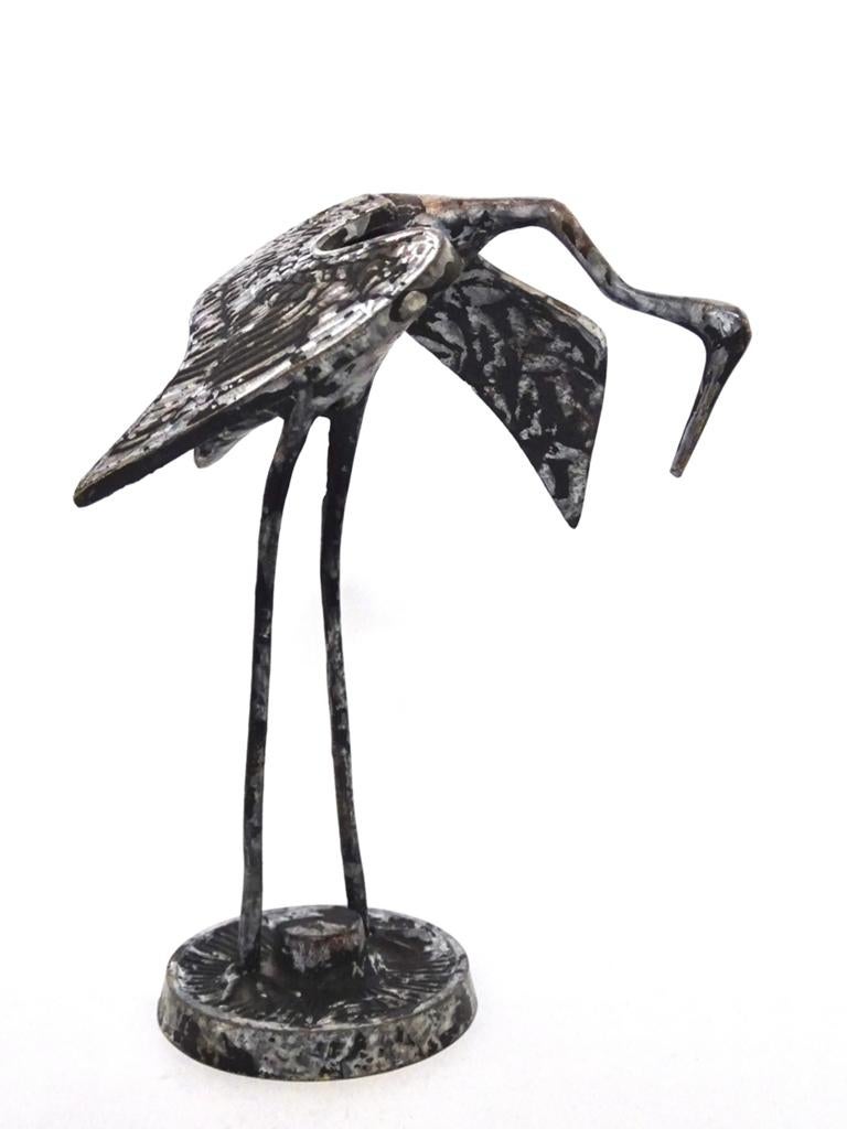 Vintage 70s kraanvogel vogel beeld kunst koper zwart vogels, Ophalen, Zo goed als nieuw, Dier