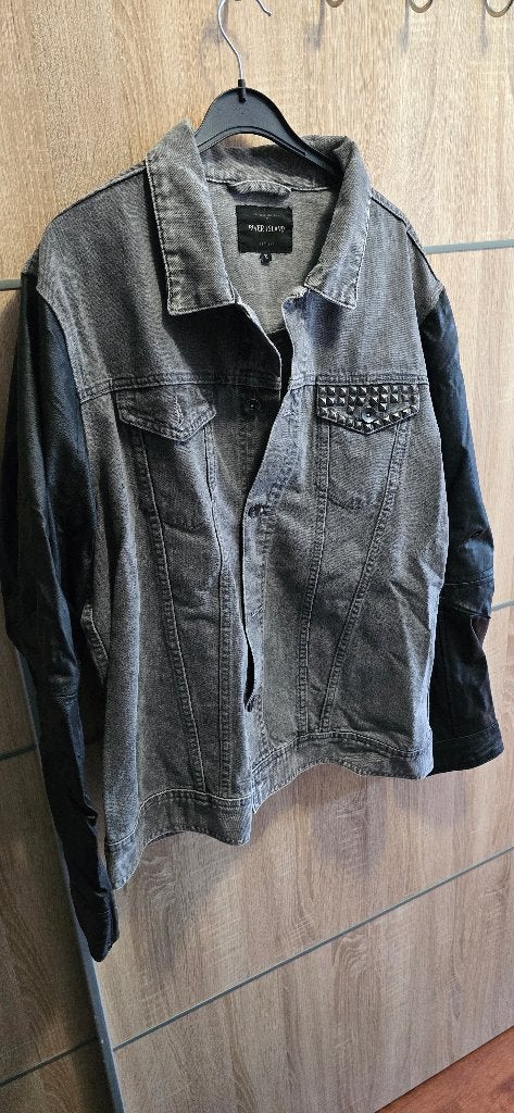 Spijkerjas met nepleren mouwen River Island maat XL, Verzenden, Maat 56/58 (XL), Zo goed als nieuw, River Island