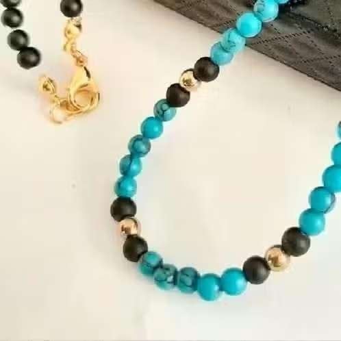 Turquoise Natuursteen collier in Kadoverpakking, Sieraden, Tassen en Uiterlijk, Kettingen, Blauw, Nieuw, Ophalen of Verzenden