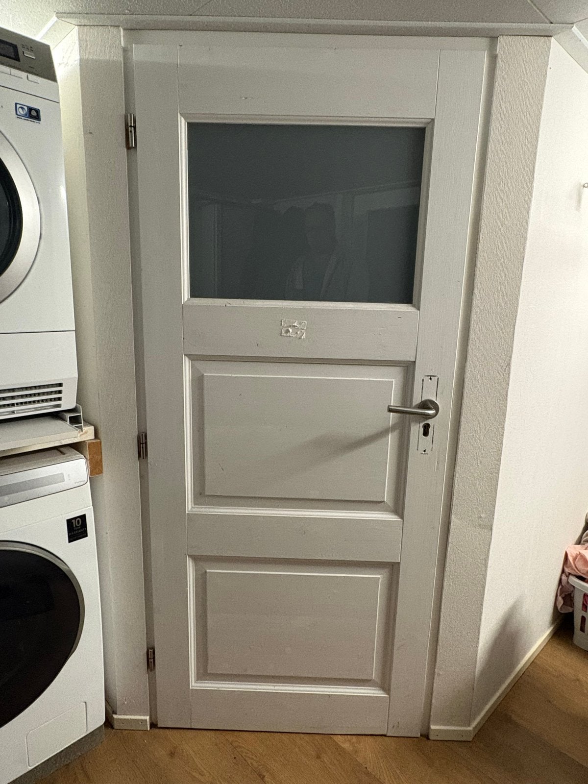 Witte binnendeur met glas en panelen, Doe-het-zelf en Verbouw, Gebruikt, 80 tot 100 cm, Binnendeur, Minder dan 200 cm