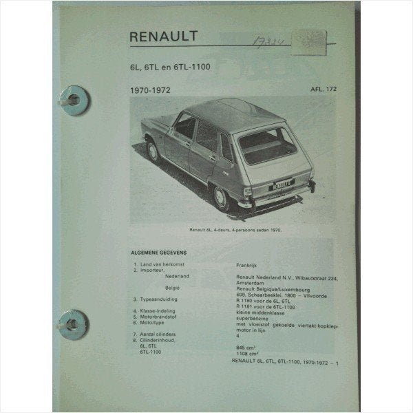 Renault 6 Vraagbaak losbladig 1970-1972 #2 Nederlands, Ophalen of Verzenden, Gelezen, Renault