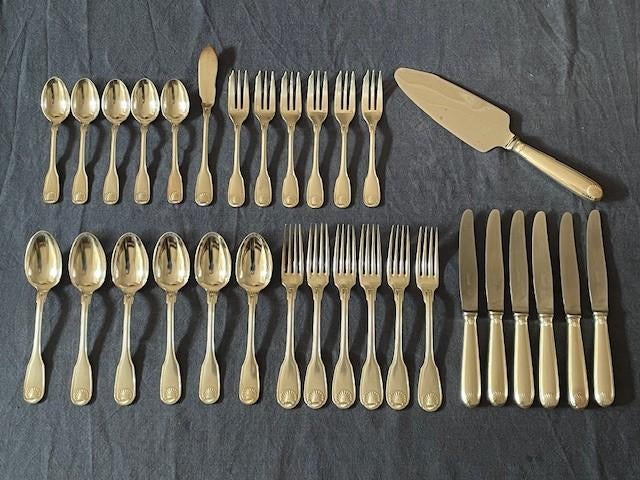 Christofle Vendôme coquille vintage verzilverd bestek 72 dlg, Antiek en Kunst, Antiek | Bestek, Ophalen of Verzenden