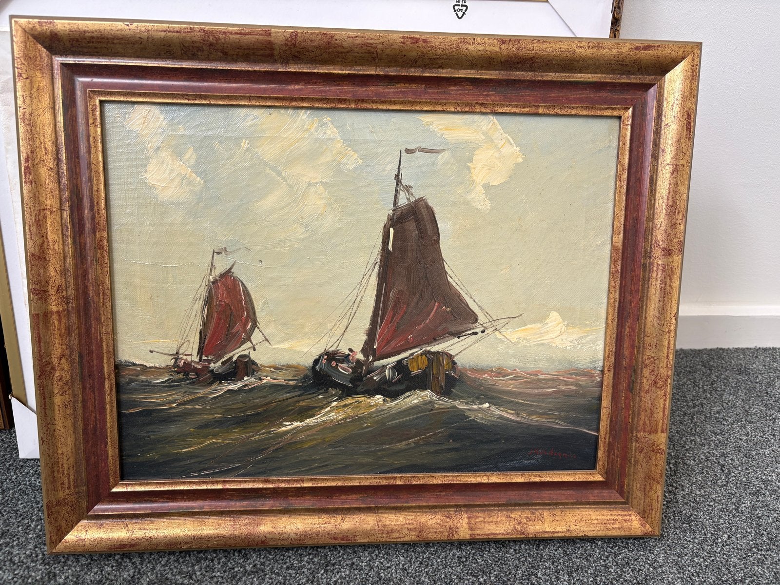 Olieverfschilderij: Varende Boten tussen Marken en Monnicken, Ophalen, Maritiem / water, Doek, Gesigneerd