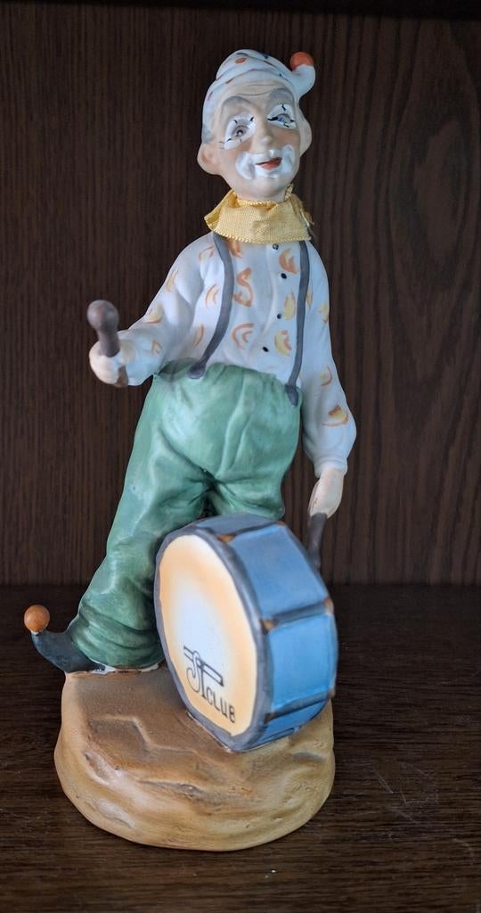 Vintage Porseleinen Clown Beeldje met Trommel, Verzamelen, Beelden en Beeldjes, Ophalen, Gebruikt, Mens
