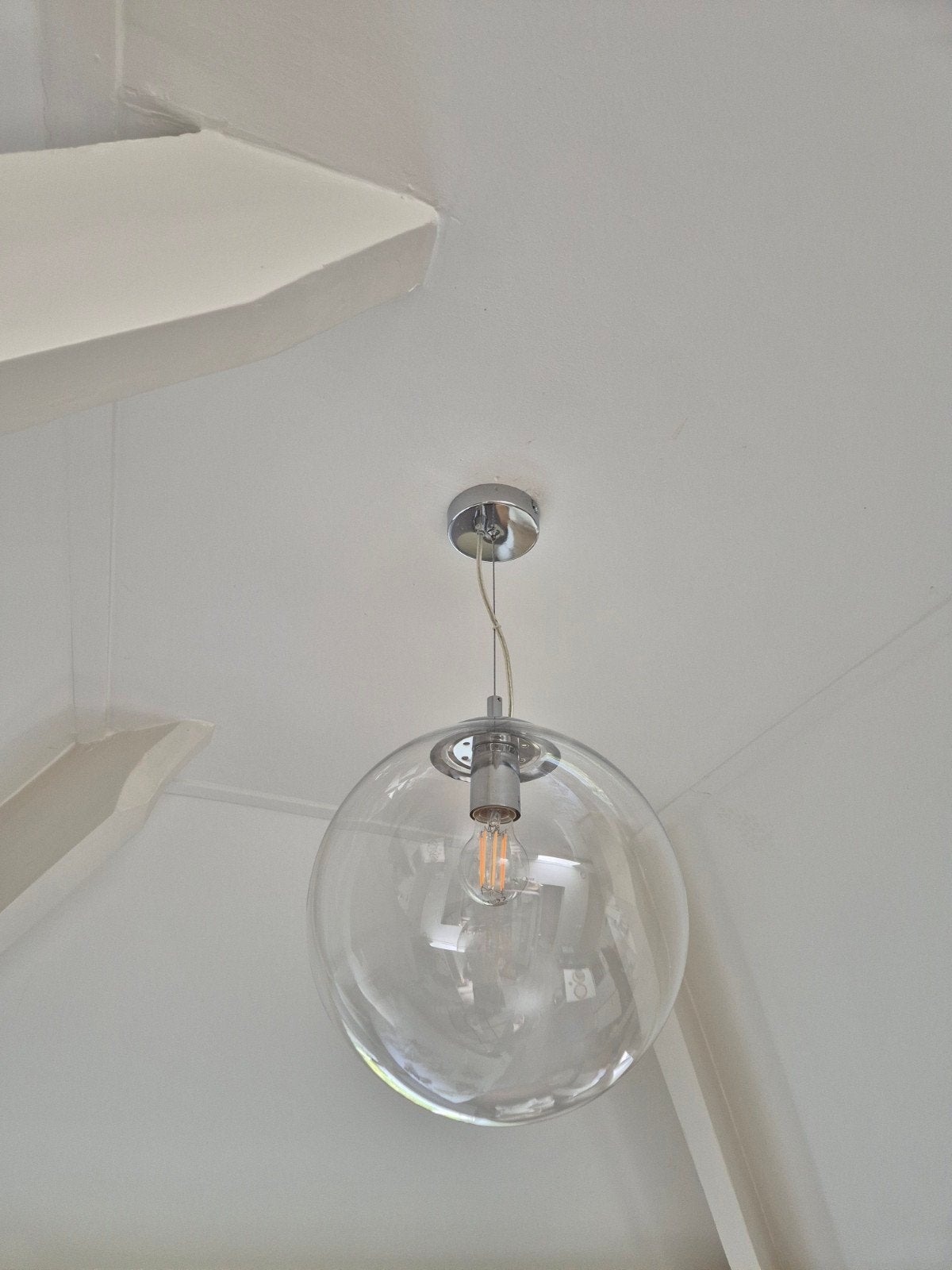 Hanglamp glazen bol Karwei, Ophalen, Zo goed als nieuw, Glas, E27 (groot)