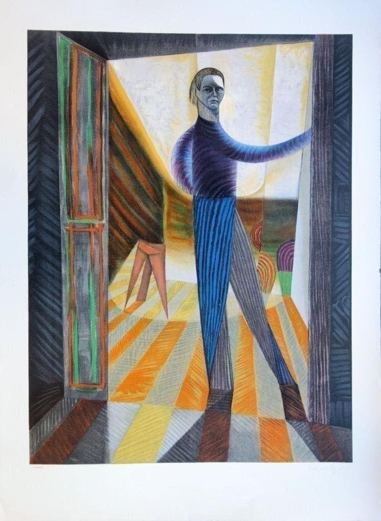 Victor Vasarely Self Portrait in Studio Litho Gesigneerd, Ophalen of Verzenden