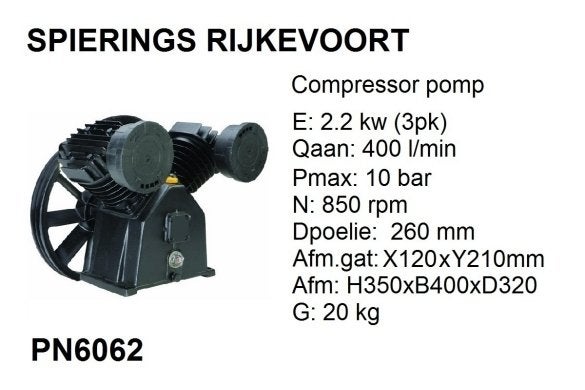 Compressor pomp 3 PK  400 l/min Spierings airpump, Niet ingevuld, Niet ingevuld, Nieuw, Ophalen of Verzenden