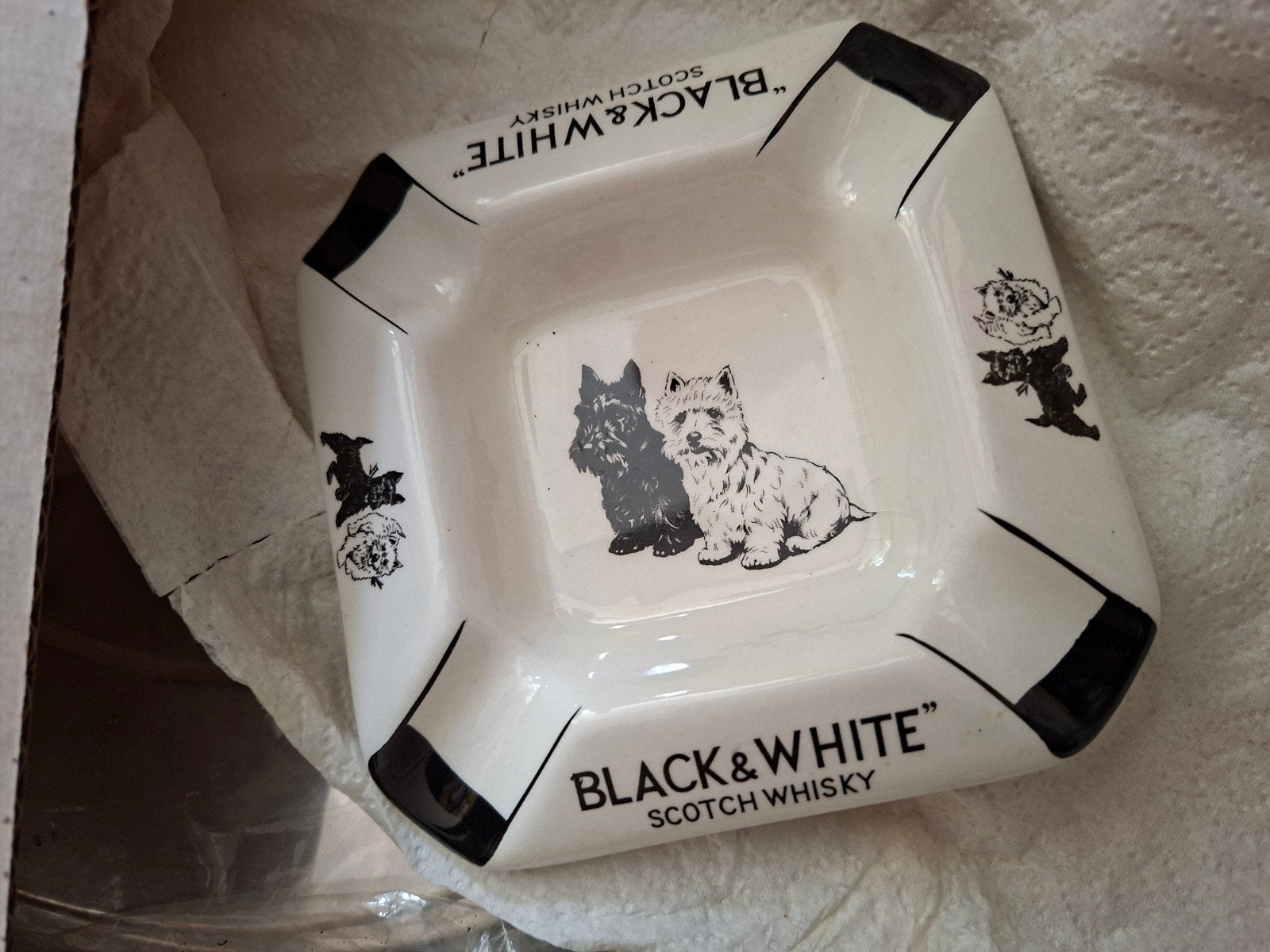 Vintage Black & White Scotch Whisky AIsbak met Terriers, Ophalen of Verzenden, Zo goed als nieuw