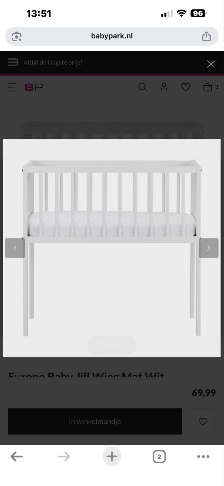Baby wieg zonder matras te koop, Ophalen, Zo goed als nieuw, Wieg