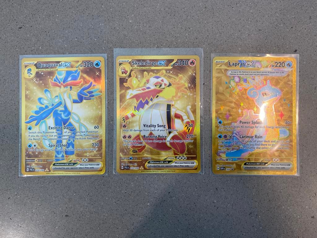 Pokémon Gold Rare Kaarten: Quaquaval, Skeledirge, Lapras EX, Hobby en Vrije tijd, Verzamelkaartspellen | Pokémon, Ophalen of Verzenden