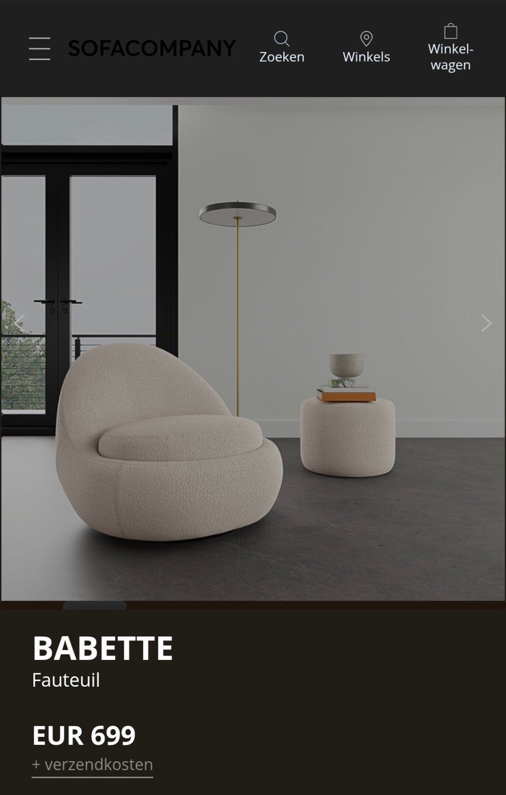 Babette Loungestoel in Maya Cream, Huis en Inrichting, Ophalen, Gebruikt, 75 tot 100 cm, Modern, Scandinavisch, Bouclé