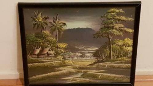 Schilderij Olieverf doek indonesie, Antiek en Kunst, Ophalen