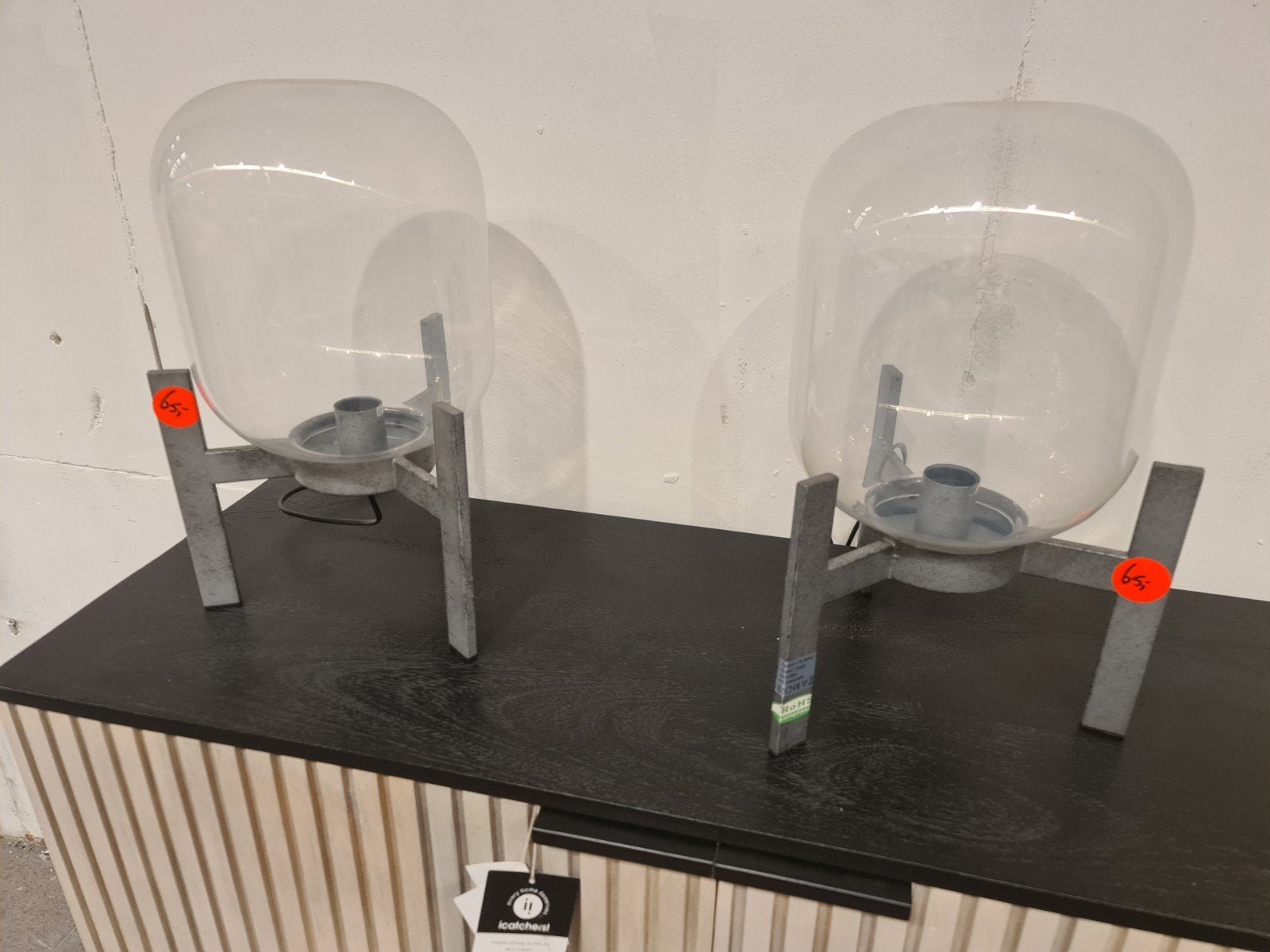 Nieuwe set van 2 industriële tafellampen stolp model €90, Ophalen, Glas, Industrieel landelijk barok brocante koloniaal boheems vintage