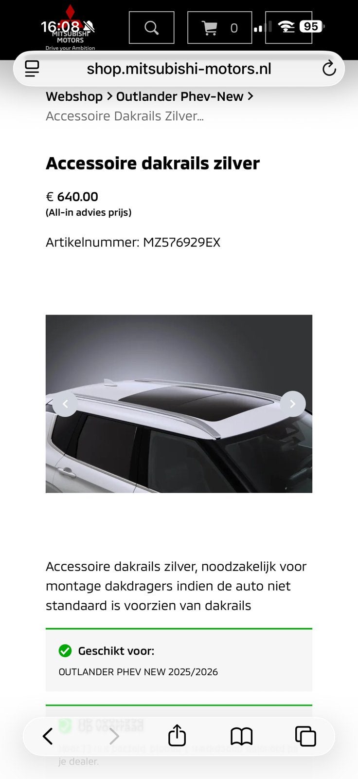 Mitshubishi Outlander 2025 dakrails zilver, Auto diversen, Dakdragers, Ophalen, Nieuw
