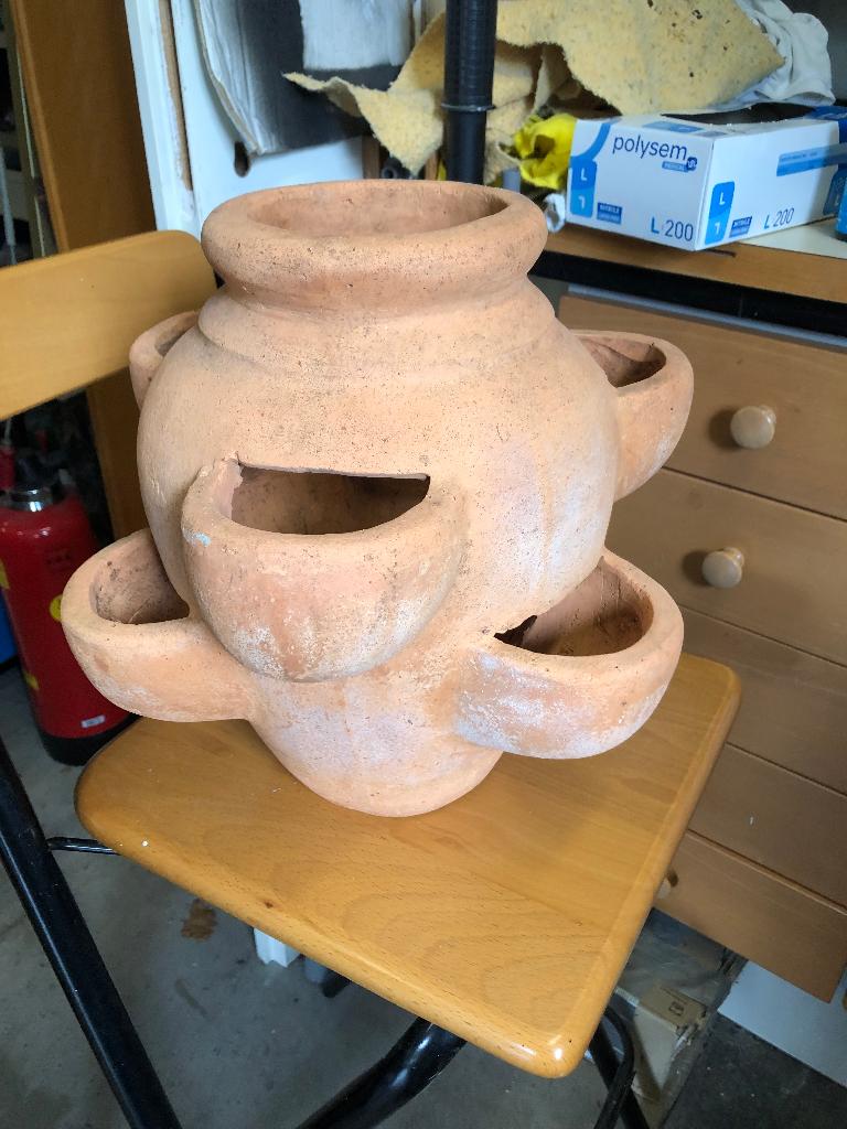 aardbeienpot terracotta, Tuin en Terras, Bloempotten, Ophalen, Gebruikt, Rond, Terracotta