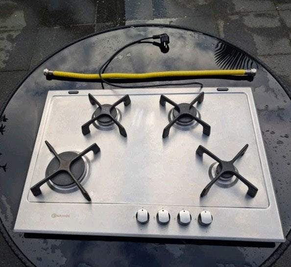 Bauknecht 4-pits gasfornuis RVS met elektrische ontsteking, Witgoed en Apparatuur, Ophalen, Gebruikt, 4 kookzones, Gas