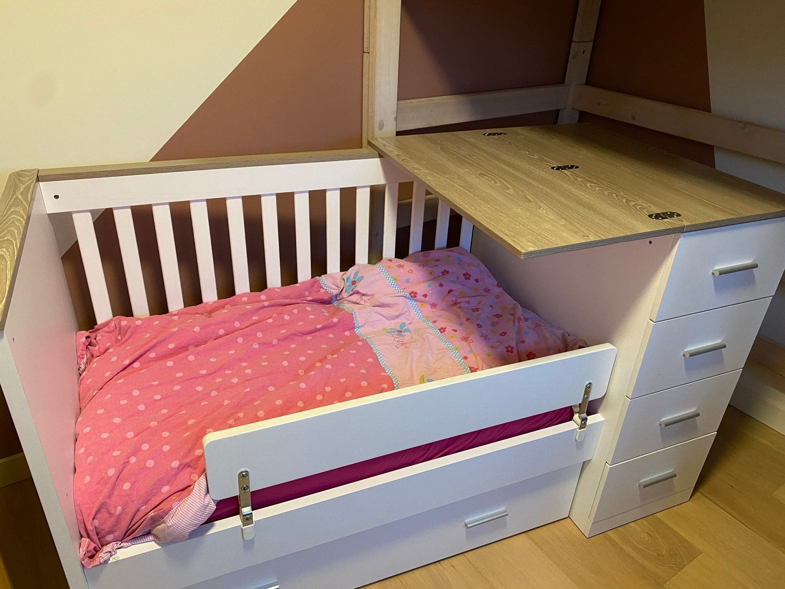 Bed - Kinderbed met lades en commode, Kinderen en Baby's, Kinderkamer | Bedden, Ophalen, Gebruikt, 160 tot 180 cm, 70 tot 85 cm