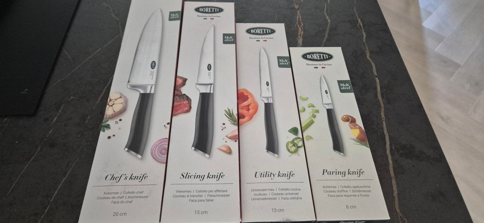 Boretti Messenset - Chef, Slicing, Utility, Paring, Overige typen, Ophalen of Verzenden, Metaal, Overige merken