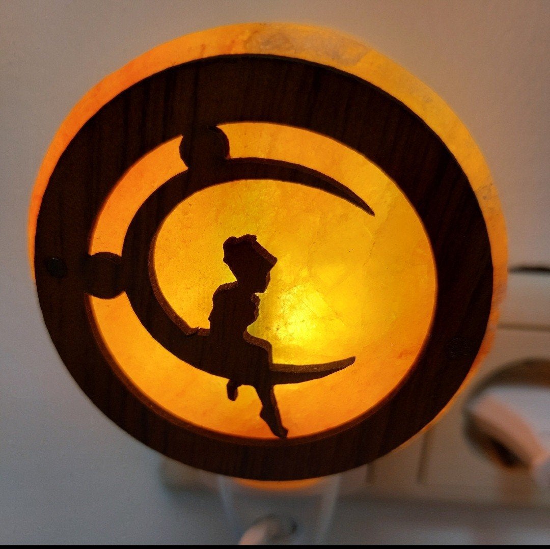 Nachtlamp hymalayazout Meisje op de Maan, Huis en Inrichting, Lampen | Wandlampen, Ophalen, Met schakelaar, Oranje, Natuurlijk materiaal