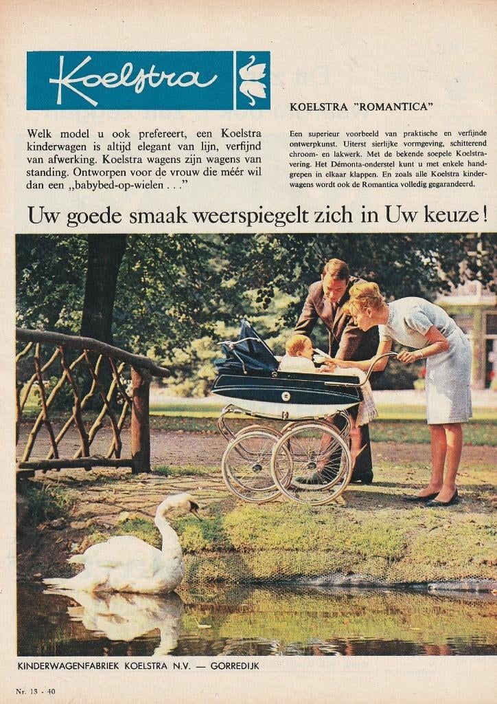 Retro reclame 1964 Koelstra Gorredijk Romantica kinderwagen, Verzenden, Overige typen