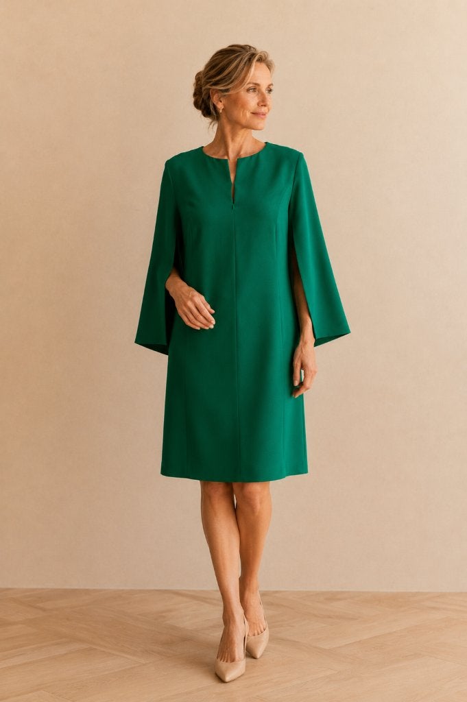 Natan Edition 5 Smaragdgroene Cape Jurk Quiet Luxury  EU 42, Verzenden, Maat 42/44 (L), Zo goed als nieuw, Knielengte