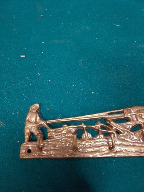 Muurhanger met 5 haken van messing met afbeelding van boer,, Ophalen of Verzenden, 'T Olde Gre-j, Info@toldegrej.nl, Endepoelstraat 20f Didam