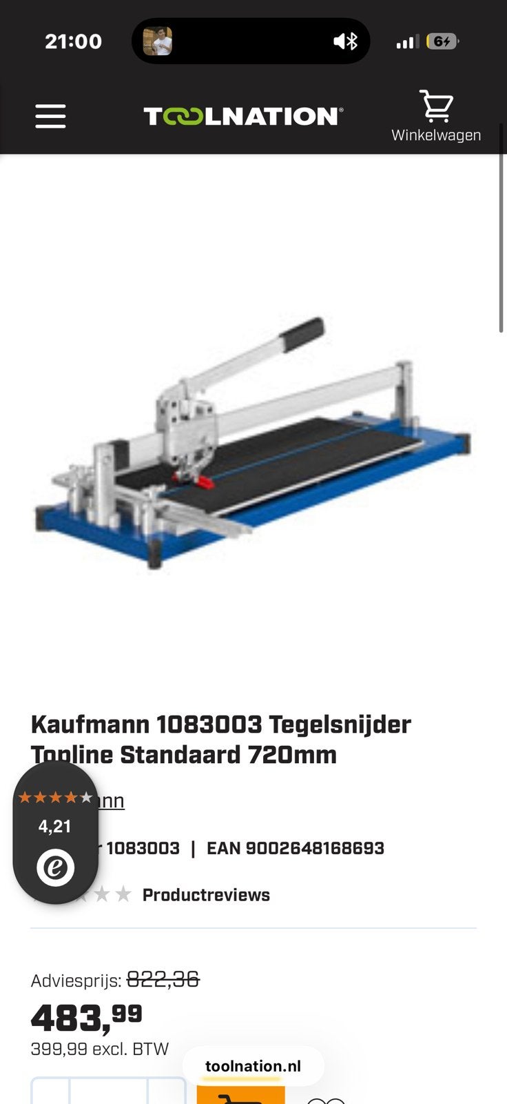 KAUFMANN Tegelsnijder Topline Robust snijlengte 720 mm, Nieuw, Ophalen of Verzenden, Minder dan 5 m², Vloertegels