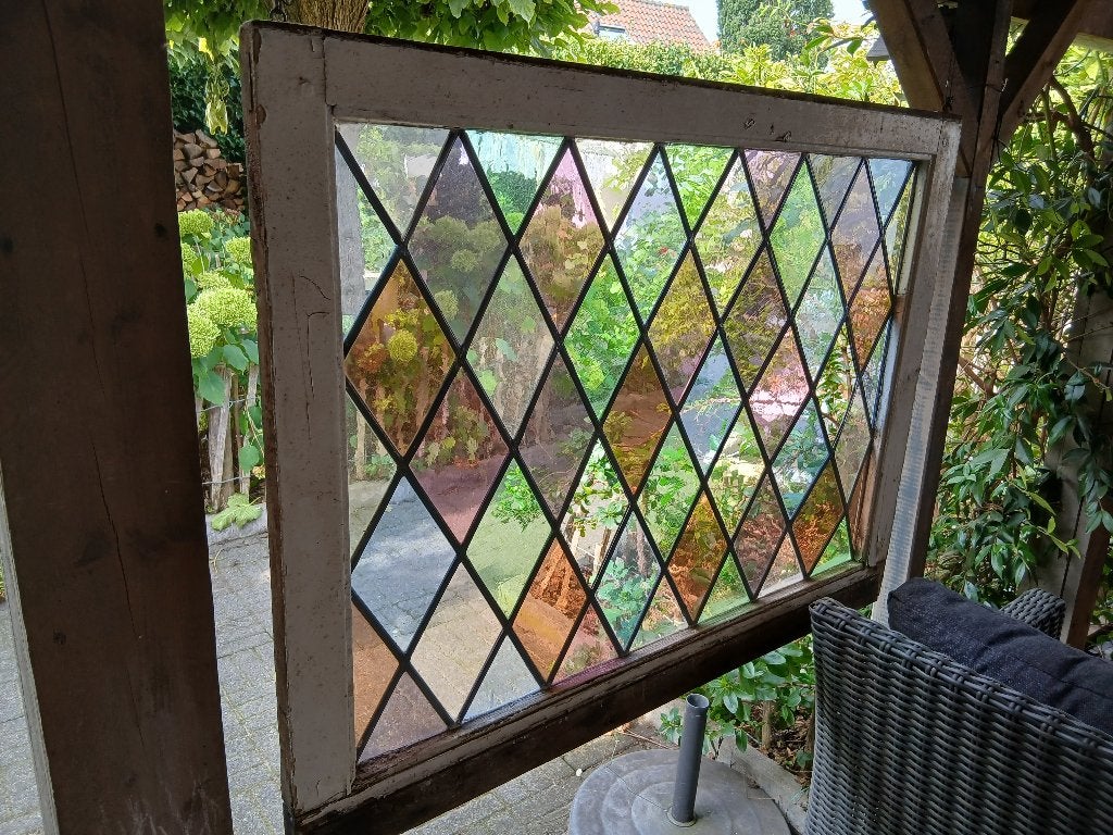 Raamkozijn met glas in lood, Ophalen, Gevelraam of Ruit, Gebruikt, 80 tot 120 cm